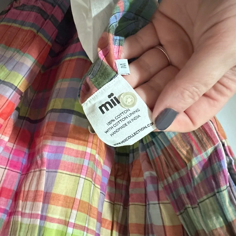 Mii Au Jardin Womens Medium Rainbow‎ Plaid Cotton Drop Waist Midi Dress Handmade